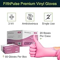 Vista 6 de FifthPulse - Guantes desechables de vinilo color rosa, sin polvo y sin látex, guantes para examen médico
