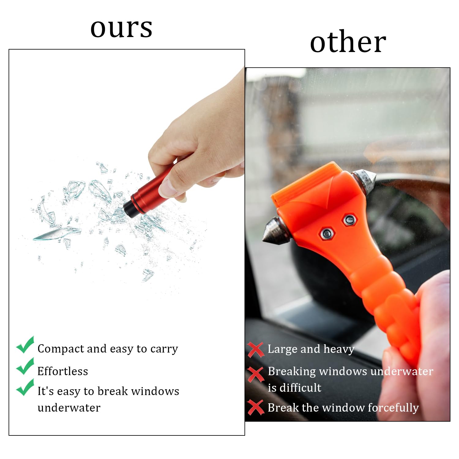 Rompe Cristales Y Cortacinturones 2 En 1 – Martillo De Emergencia Para Coche Con Resorte, Escape Rápido Bajo El Agua, Incluye Soporte