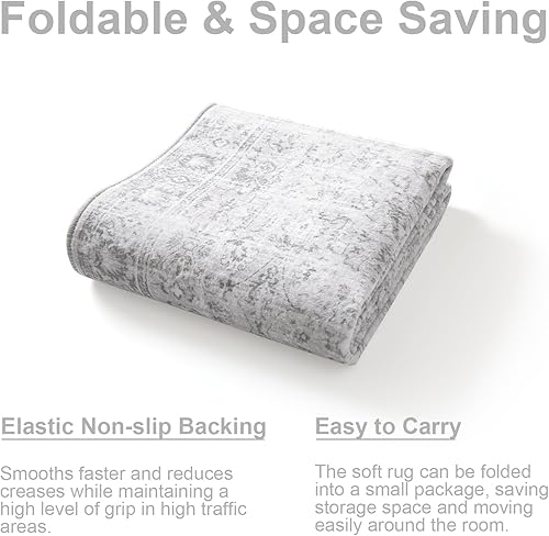Miniatura 9 de LIVEBOX Alfombra lavable de 8 x 10 pies, grande, estilo bohemio, para sala de estar, alfombra gris vintage para dormitorio, alfombra antideslizante