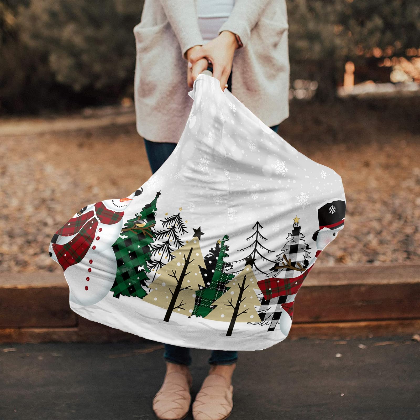 Nursing Cover for Breastfeeding Scarf, Winter Christmas Snowman Snowflake Xmas Tree Baby Car Covers Super Soft Multi Use for Canopy Shopping Cart Cover Blanket Stroller Cover