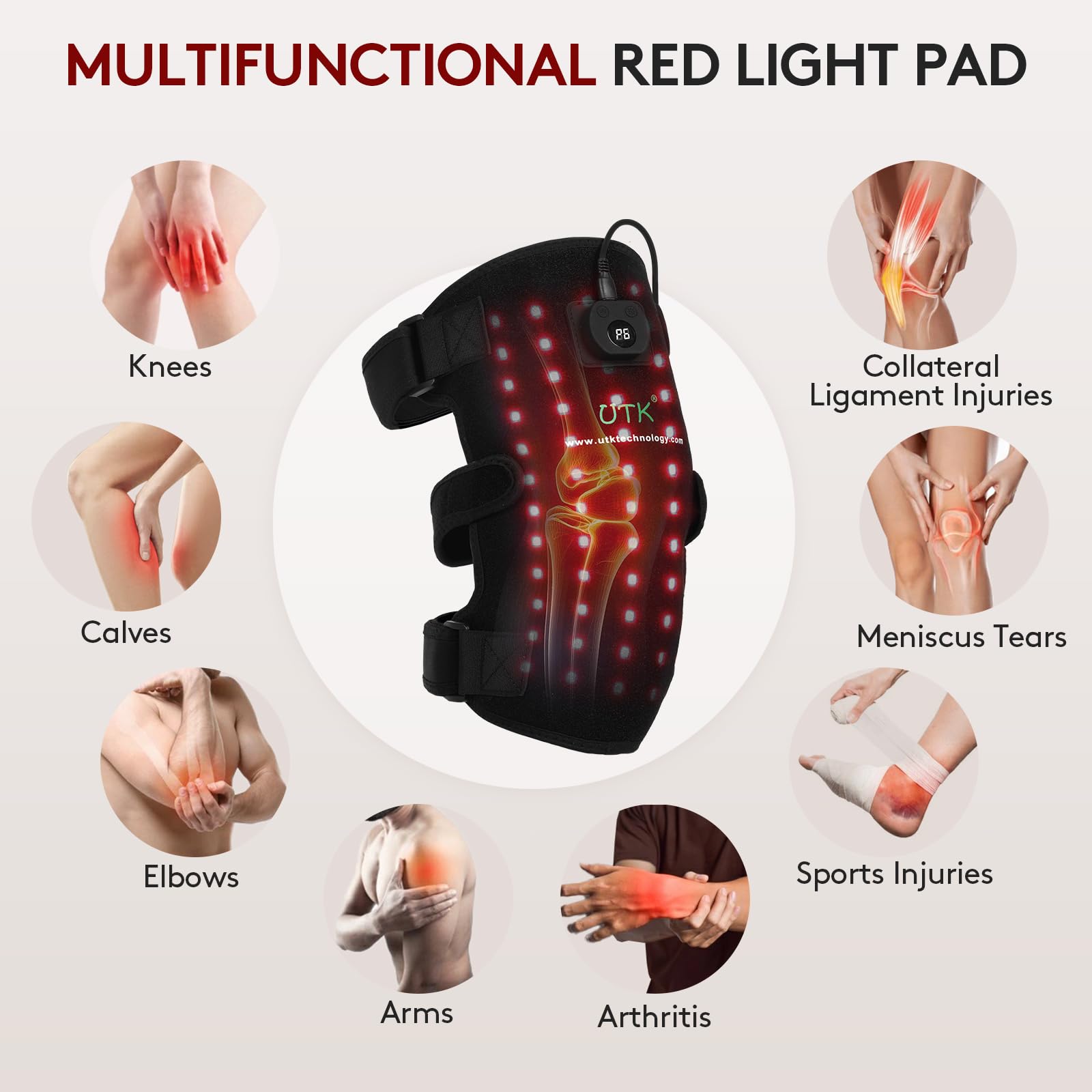 UTK Terapia della luce rossa per il corpo, 162 pezzi 660 nm luce rossa e 54 pezzi 850 nm cintura per terapia della luce infrarossa, per uso domestico, cuscinetti per terapia a luce rossa indossabili