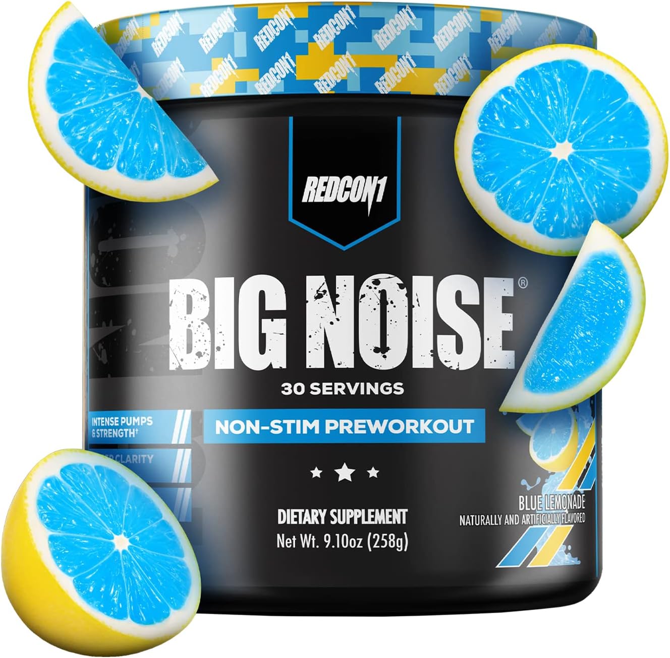 REDCON1 Big Noise Non Stim Preworkout, Blue Lemonade - Betaine Anhydrous & Acetyl L-Carnitine for Focus + Endurance - Keto Friendly, Caffeine Free Pre Workout (30 Servings)