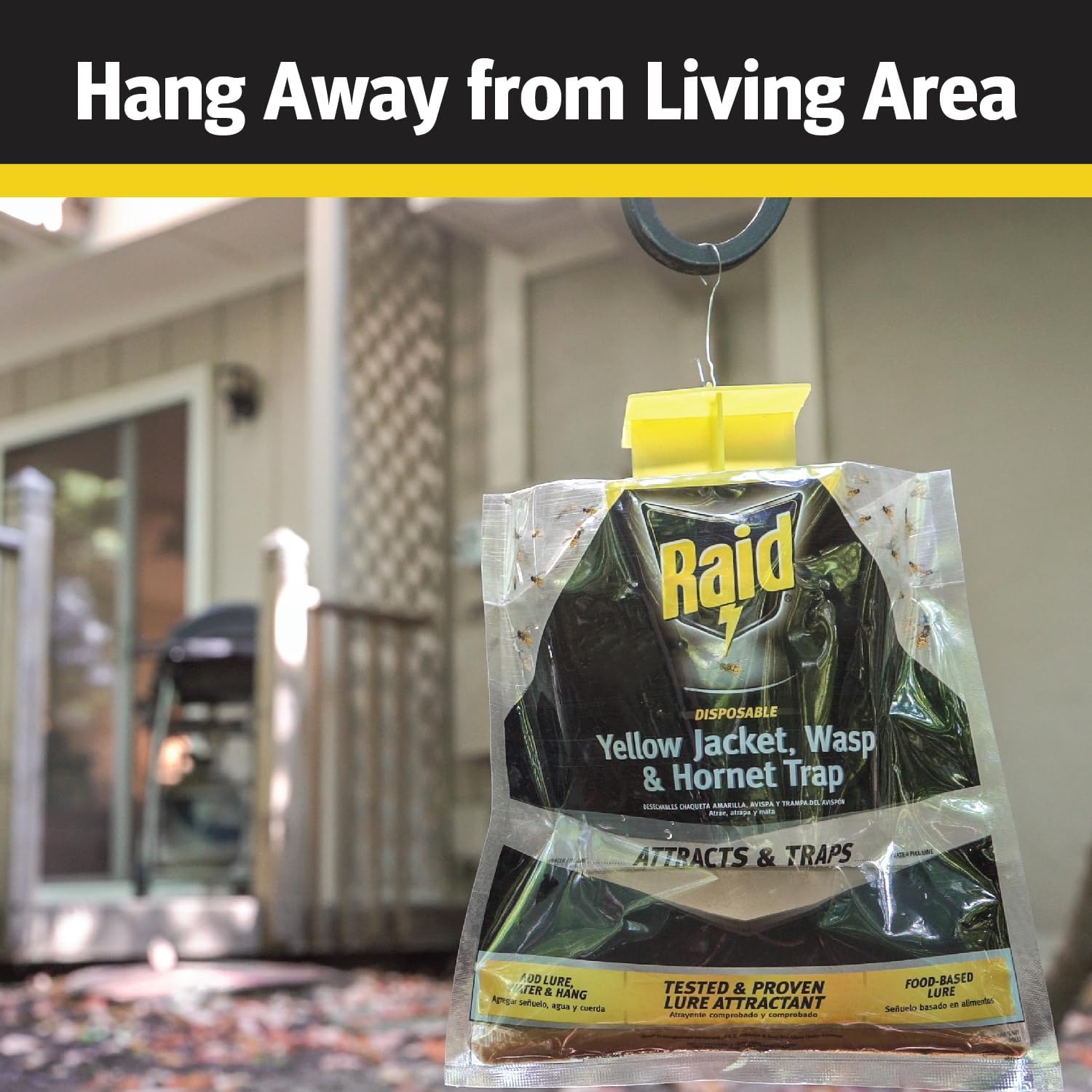 Raid Yellow Jacket, Wasp & Hornet Trap, 6 Pack, Disposable, Convenient, Hanging Fly Trap Bags with Food-Based Lure, No-Spray Outdoor Fly Traps Suitable Defense for Yards, Patios & Campsites
