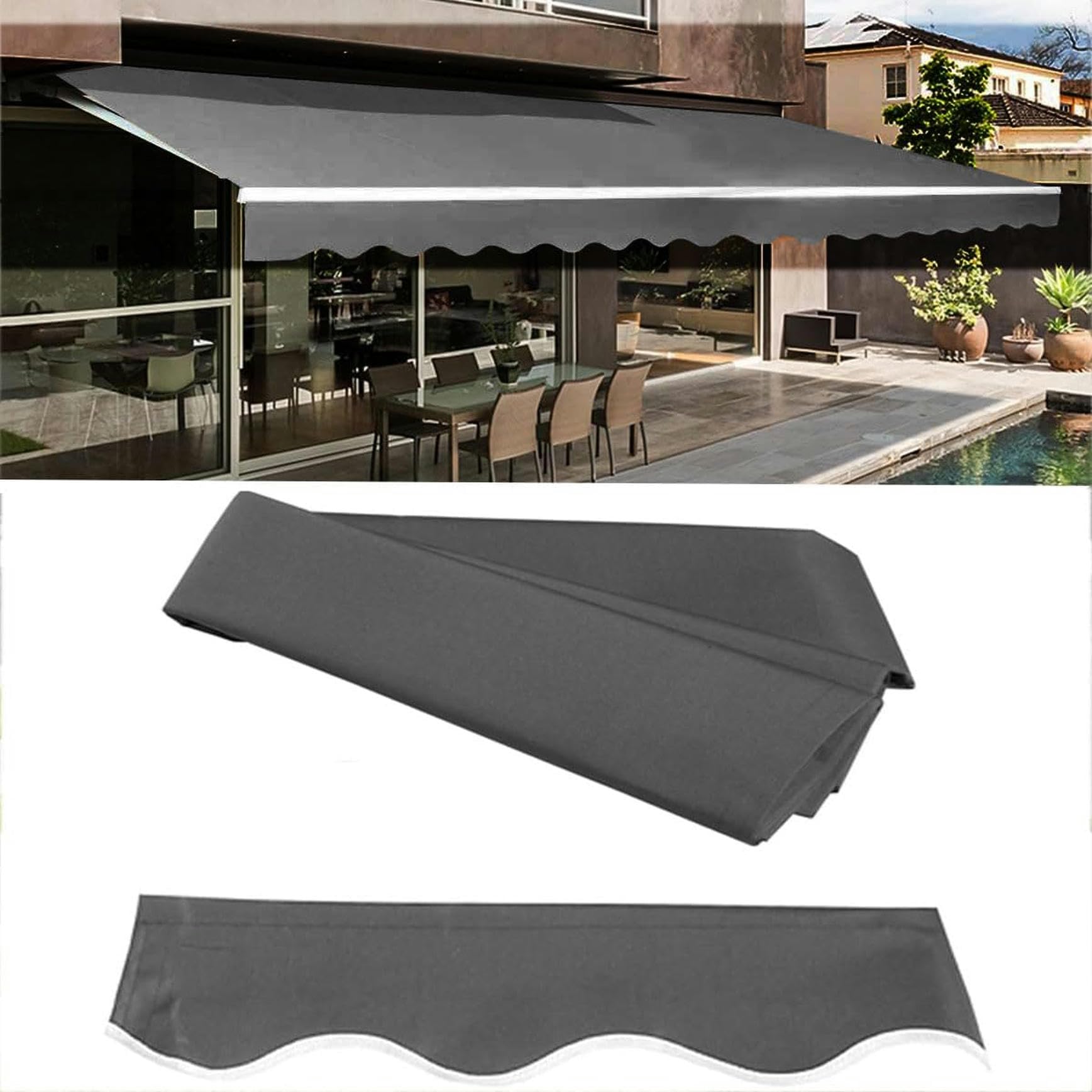 Toldo manual retráctil de repuesto impermeable y anti-UV para sombra de patio y balcón