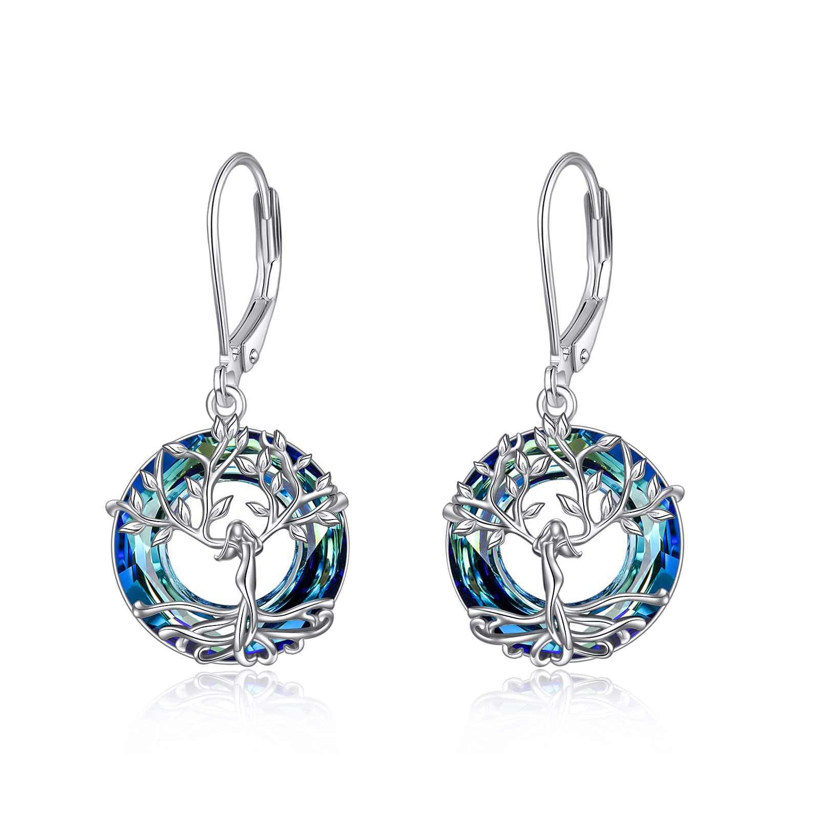 Baum des Lebens Ohrringe Sterling Silber mit Kristallen, Geburtstagsschmuck Geschenke für Frauen Damen