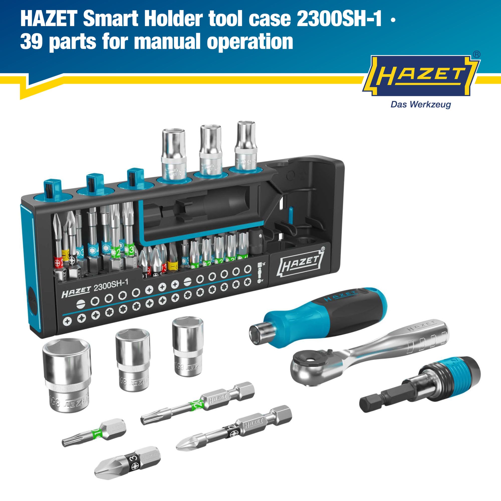 Portautensili HAZET SmartHolder 2300SH-1 | Set di 39 pezzi, esagono 6,3 (1/4 di pollice), quadro 6,3 mm (1/4 di pollice) | Pratico set di utensili estremamente maneggevole e compatto'.