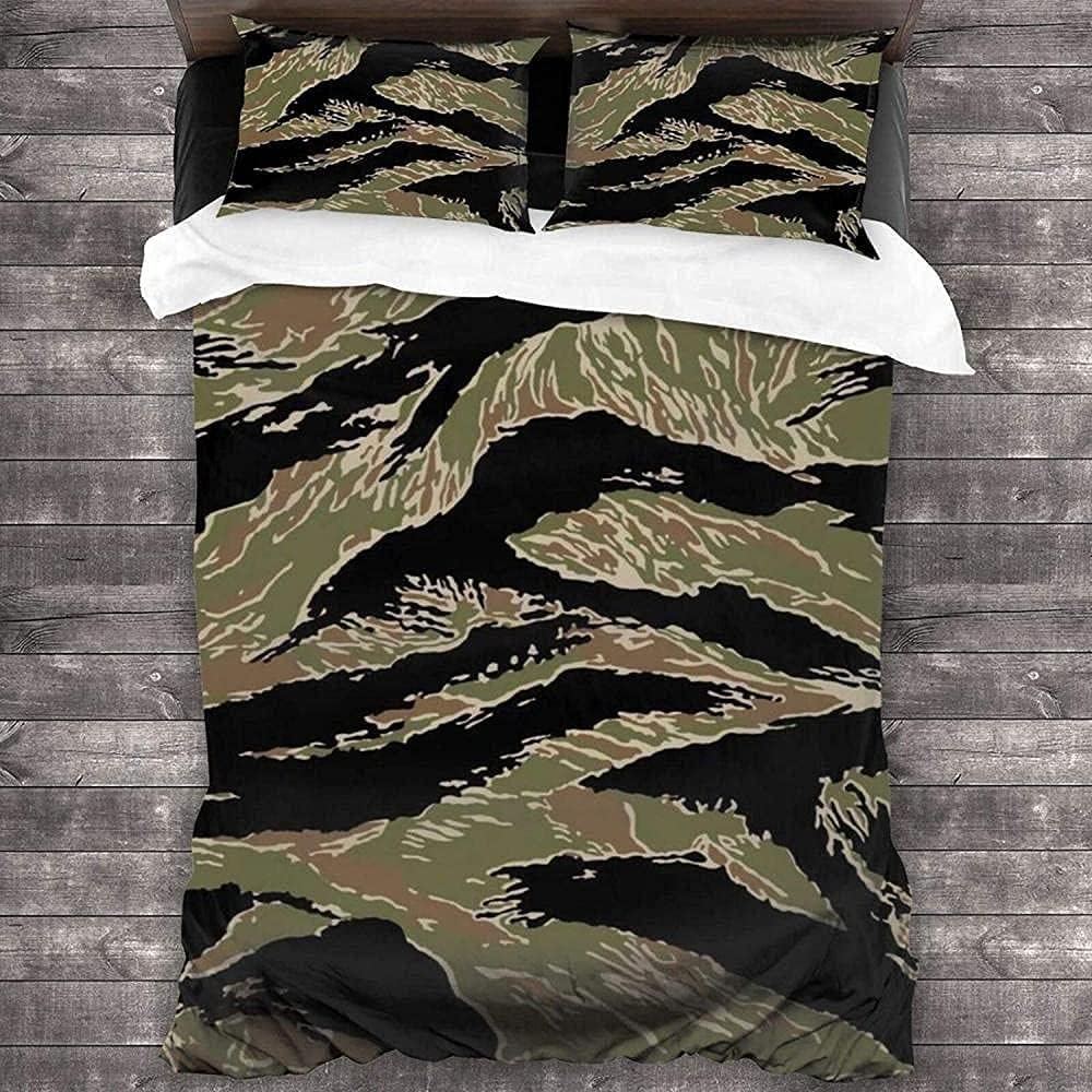 Bedding Set 3 Pieces-Tiger Stripe Camo Soft and Comfortable Bed Sheet for All Seasons Adapted to Teenagers & Adult Microfiber Duvet Cover173*218