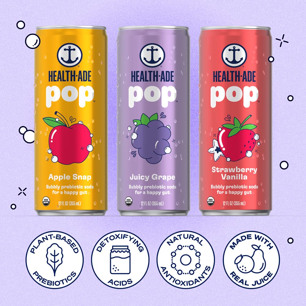 HealthAde Pop Vegan Organic Prebiotic Soda for Gut Health, Healthy Soda with Antioxidants