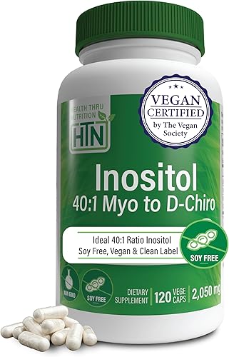 Health Thru Nutrition Suplemento de inositol 401 mio-inositol a D-quiro-inositol relación 2050mg por porción  120 cápsulas  Certificado vegano  Sin