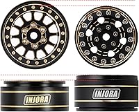 Vista 5 de INJORA 1.0 Plus Llantas de rueda Beadlock de latón 4 piezas 12-radios para TRX4M SCX24 FCX24 1/24 1/18 RC Crawler, 42g/pieza (Negro y Oro)