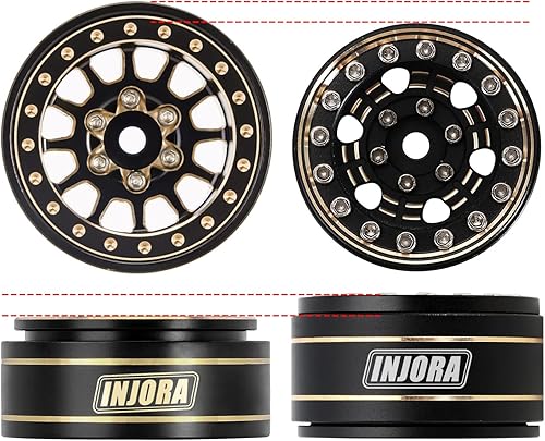 Miniatura 5 de INJORA 1.0 Plus - Llantas de latón Beadlock, 4 unidades, ruedas de 12 radios para TRX4M SCX24 FCX24 124 118 RC Crawler, 1.48 ozpiezas (negro y