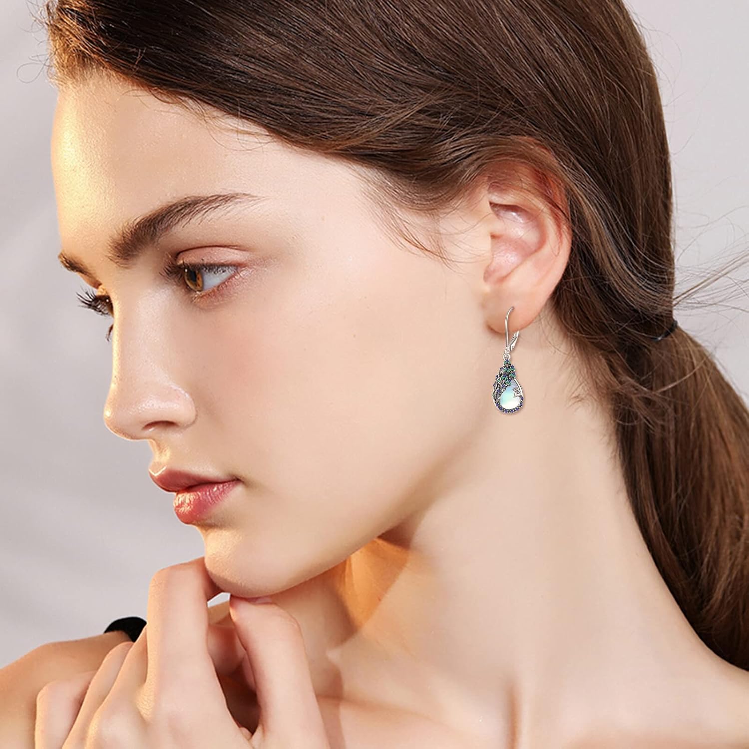 DAYLINLOVE Peacock Gifts for Women 925 Sterling Silver Moonstone/Black Onyx/Turquoise/Opal Peacock Earrings Peacock Bird Feather Jewelry for Peacock Lovers