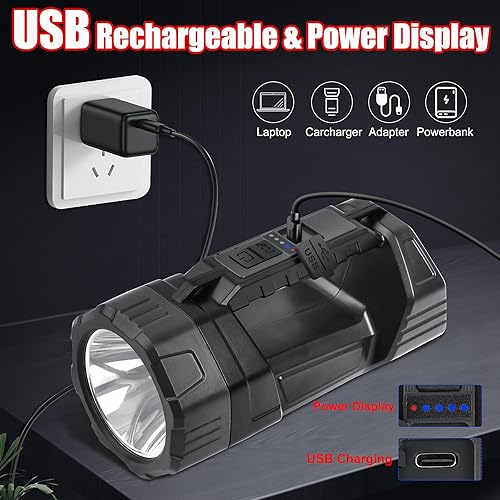 Miniatura 5 de Linterna LED solar recargable  Proyector de mano de alto lúmenes con batería incorporada, 6 modos, luz lateral, iluminación exterior para camping y