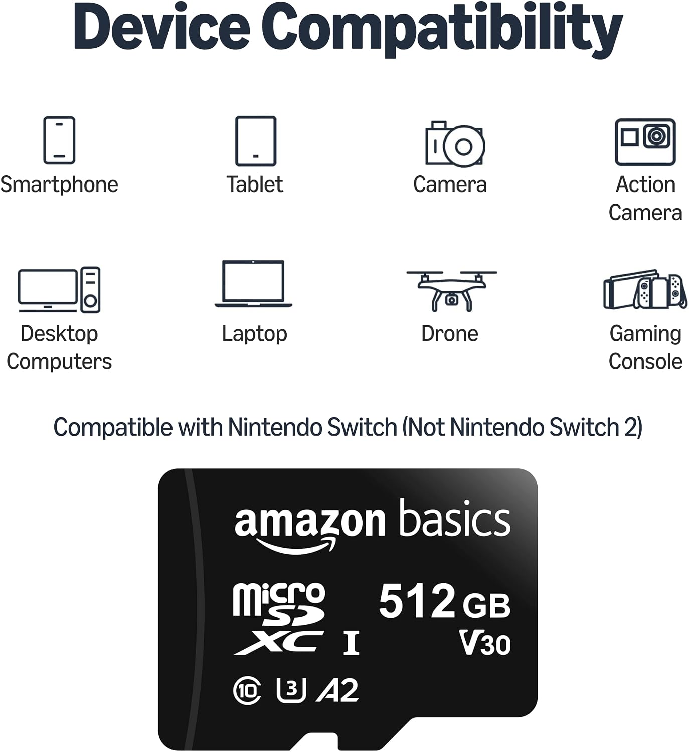 Amazon Basics microSDXC Memory Card with Full Size Adapter, A2, U3, Read Speed up to 100 MB/s, 512GB, Black image 3