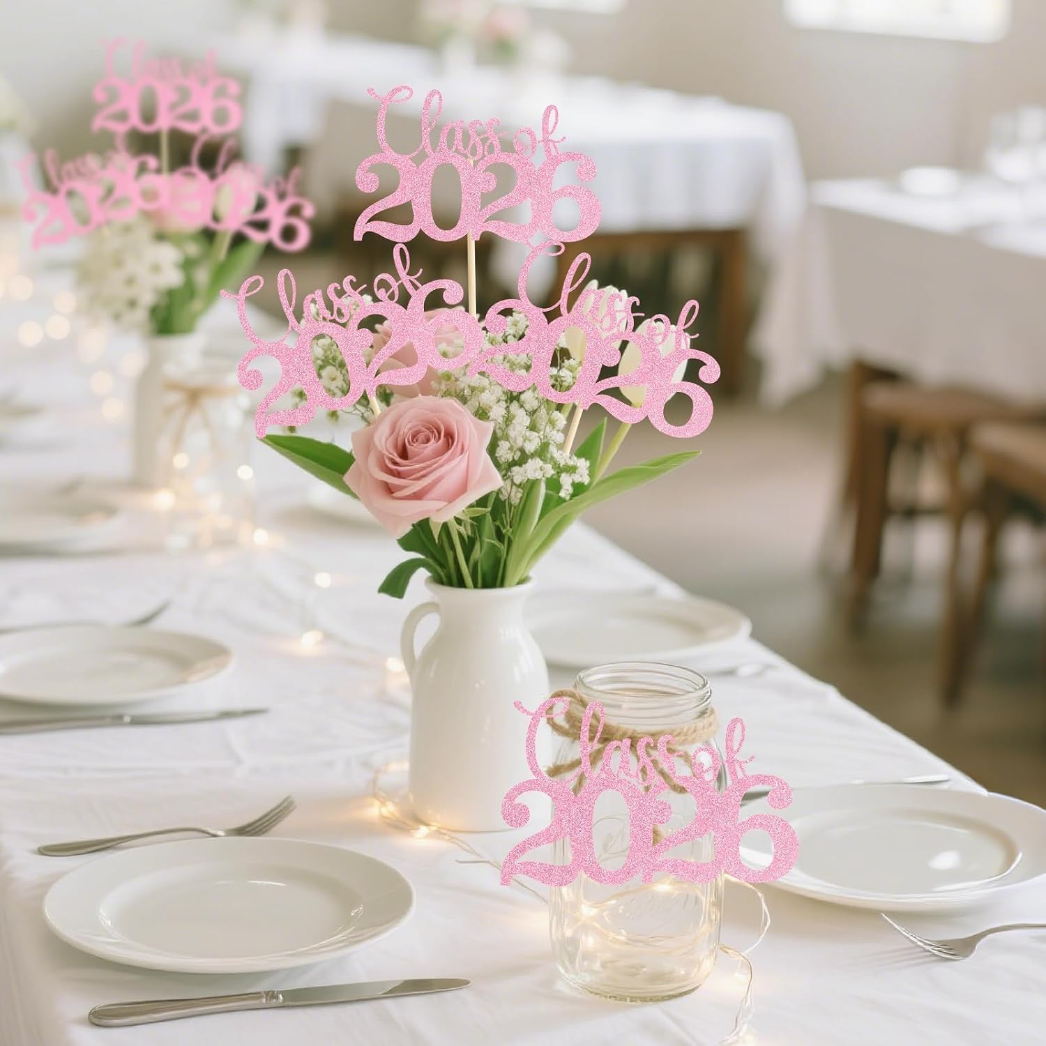 Graduation Decorations 2026, 20Pcs Pink Graduation Centerpieces for Tables Decorations, Pink Class of 2026 Grad Party Supplies