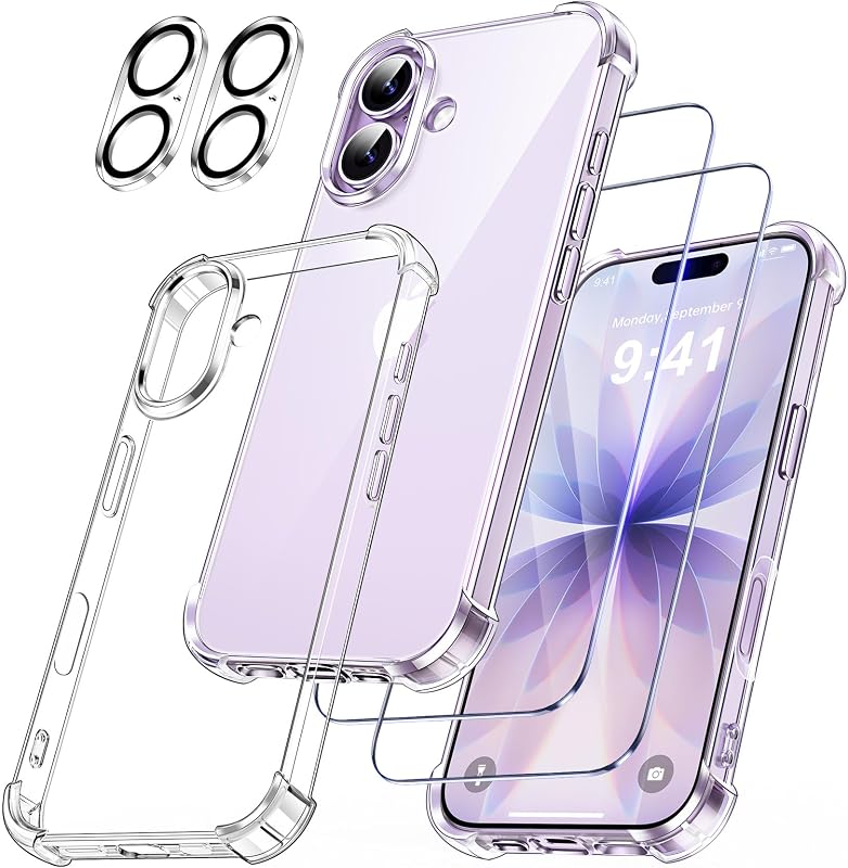FLLAO 5 en 1 Coque pour iPhone 17 avec 2 Verre Trempé et 2 Caméra Protecteur, [Coussin d'air Intégré] Antichoc Antirayures Bumper Protection Housse pour iPhone 17 6.3", Transparent à 8.99€ (-18%)