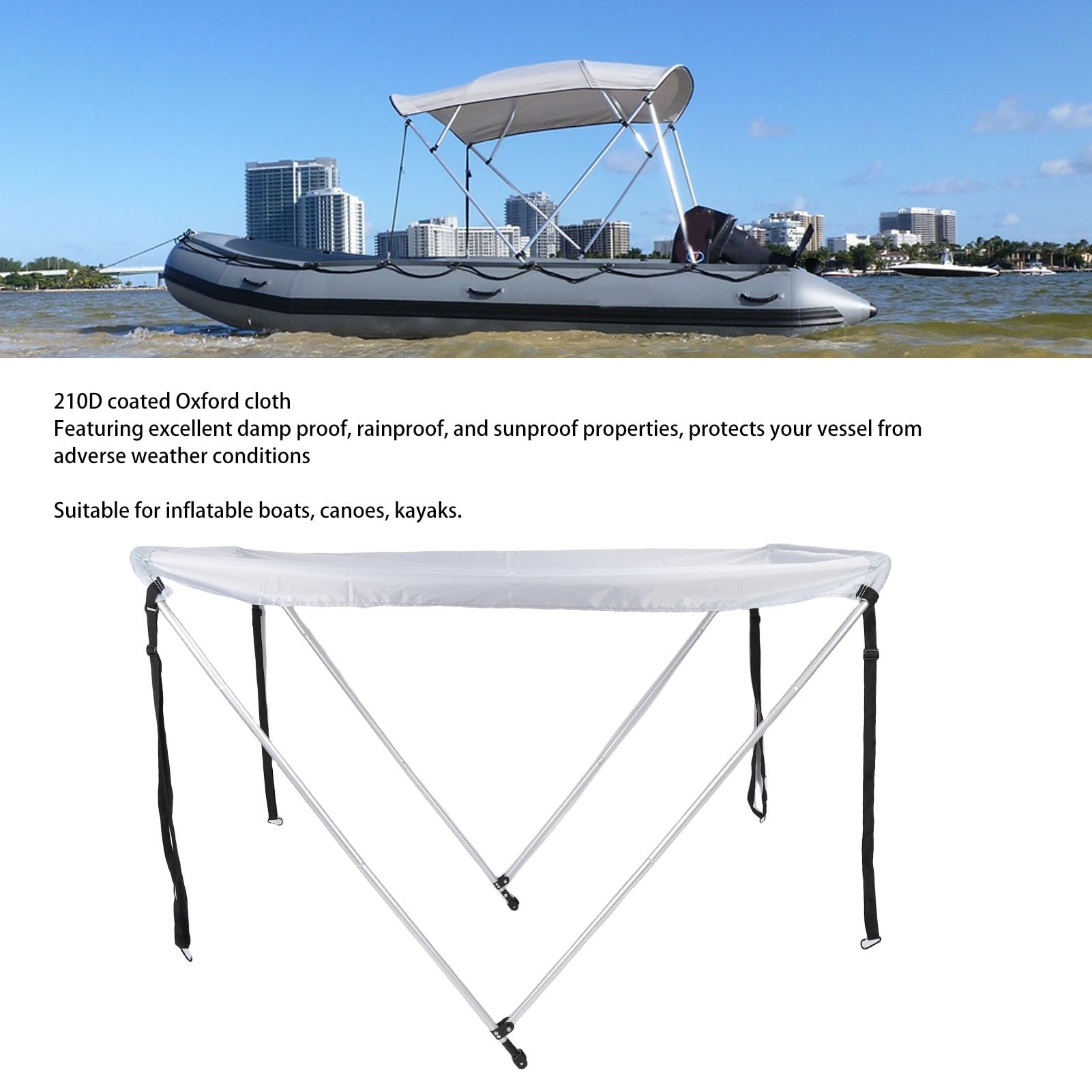 Tendalino per Barca Tendalino per Barca Protezione Solare con Telaio in Lega di Alluminio e Tessuto Oxford 210D per Gommoni Kayak Canoe