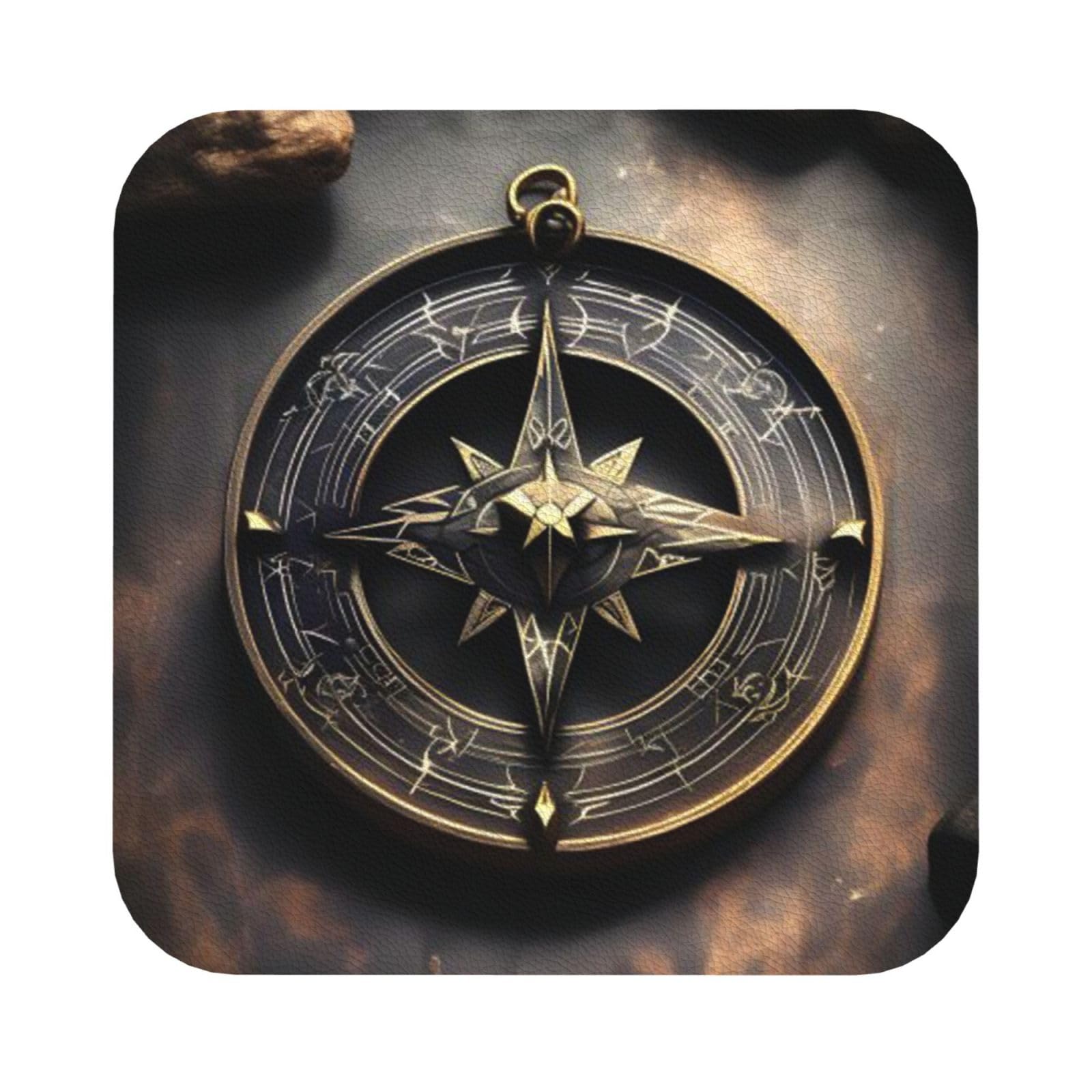 Magical Design Norse Runes Compass Beverage Coasters Leather Coasters Set Of 6 For Coffee Table Housewarming Gift Kitchen Bar Office Decoration