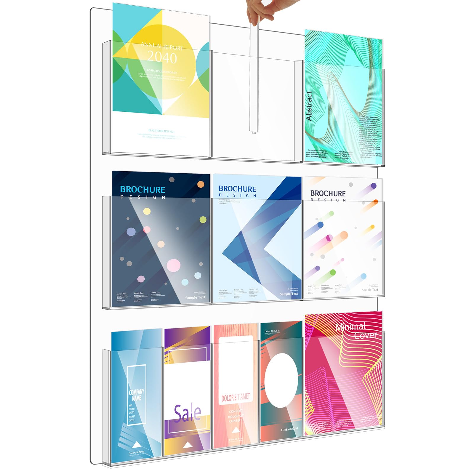 Barydat Acrylic Brochure Holder Wall Mount Adjustable Clear Flyer Holder Pamphlet Holder Plastic Literature Magazine Holder Multi Pocket Wall Organizer for Church Office School Home(35'' x 29'')