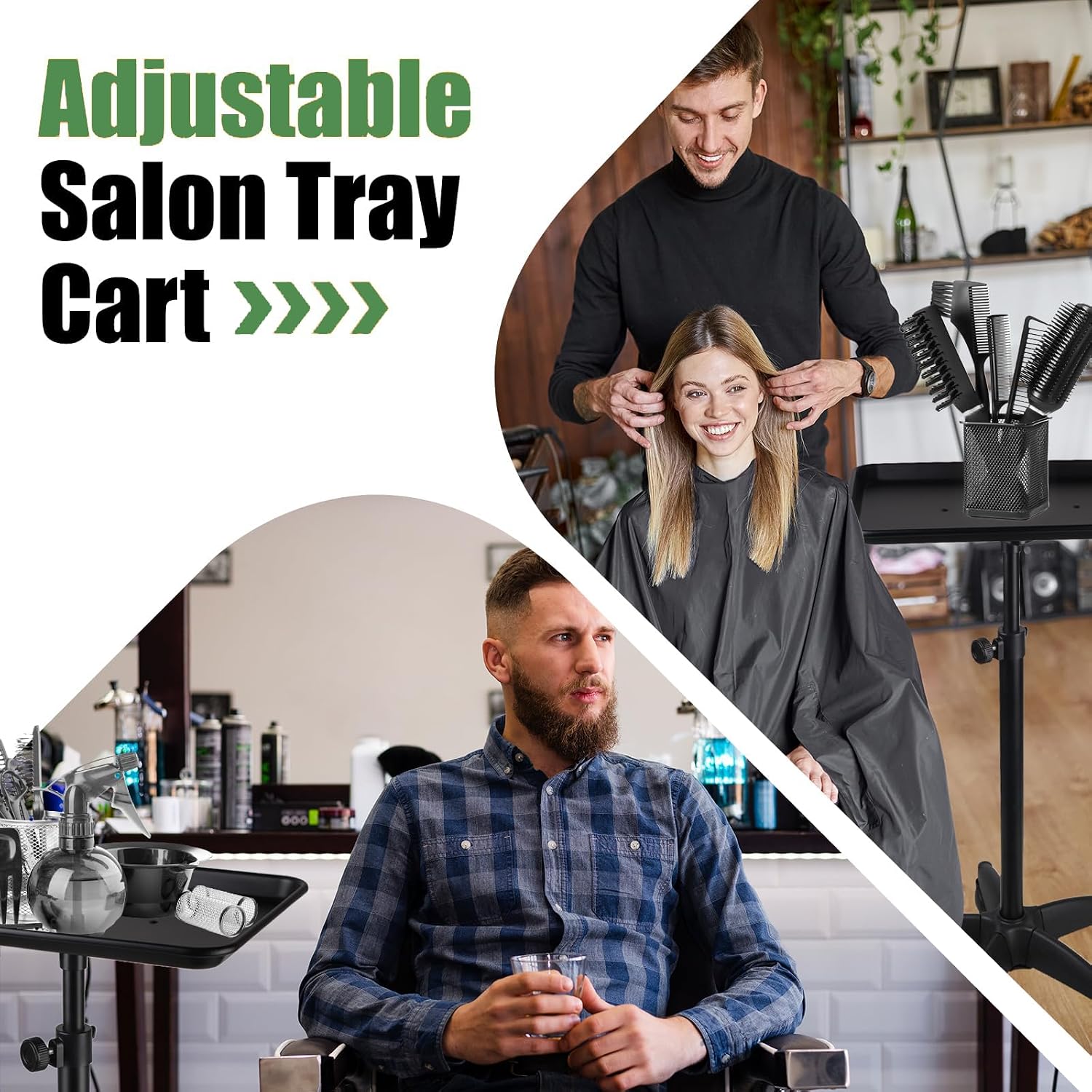 Salon Tray On Wheels Premium Aluminum Tattoo Tray Rolling Trolley Adjustable Height Storage Utility Cart for Clinic Spa Rolling Tray (Black) (Black)