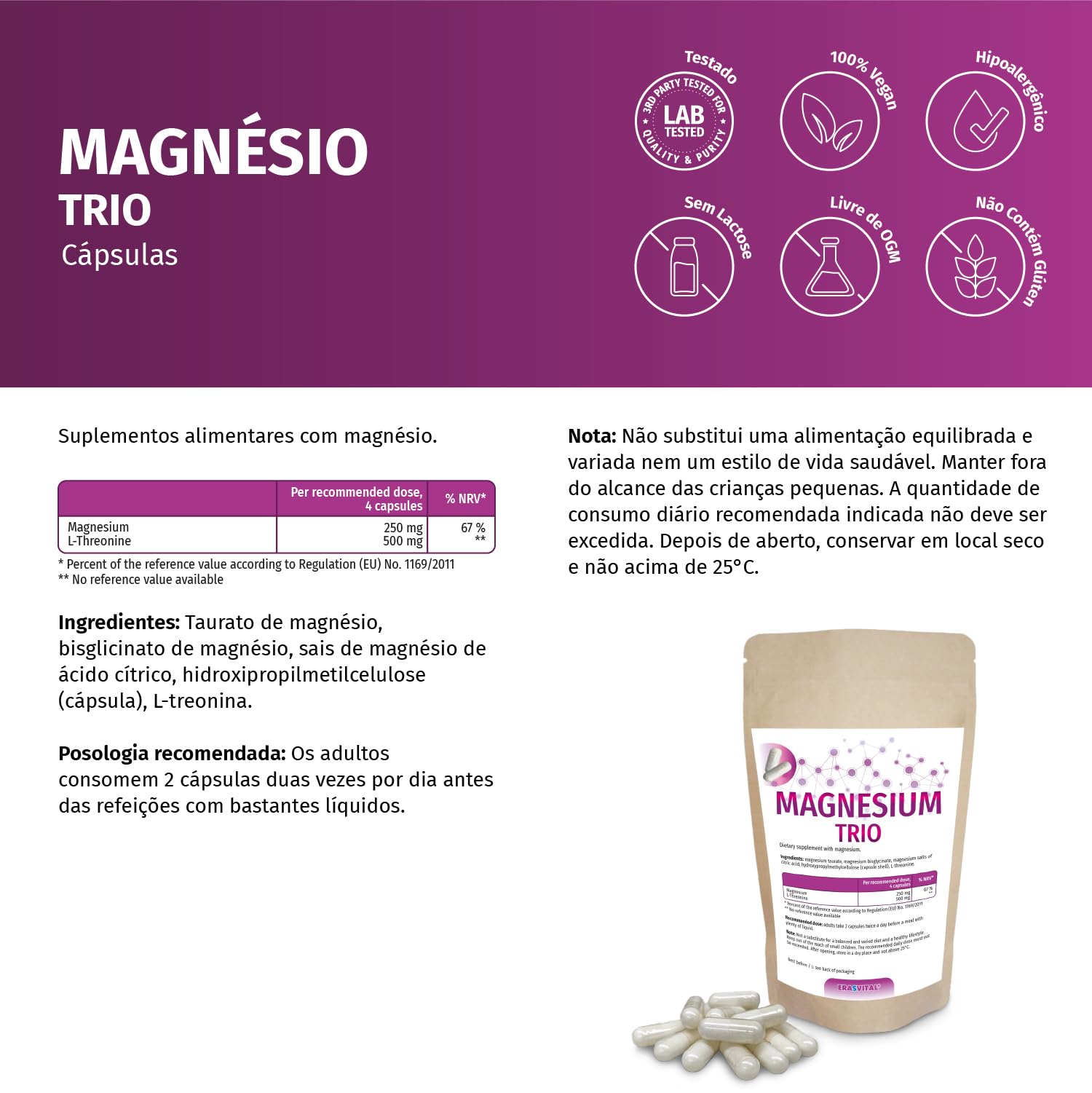 Magnesio Trio 360 cápsulas con taurato de magnesio, bisglicinato de magnesio, citral de magnesio y L-treonina, ideal para un público interesado en la salud mental.