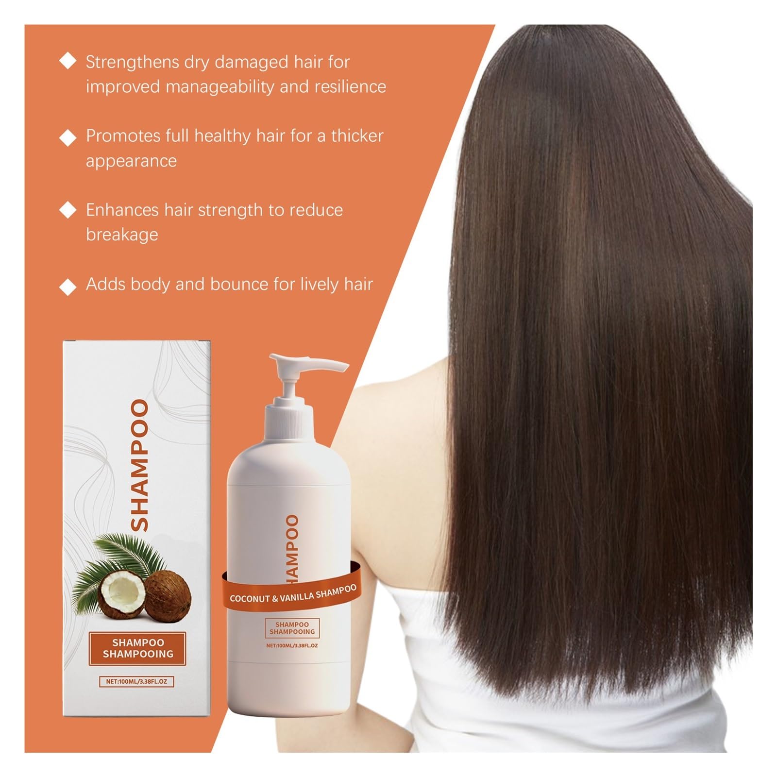 Champú de coco y vainilla | Apoya el cabello fuerte y ayuda a retener la humedad.(2pcs)