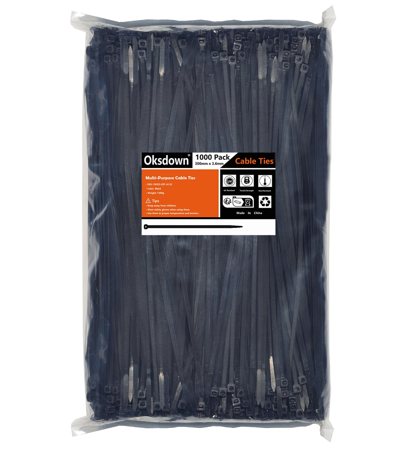 Nero Fascette Plastica per Cavi Stringicavo 1000 Pezzi 3,6mm x 300mm Nere Nylon Fascette Elettricista per Gestione dei Cavi Elettrici Giardinaggio