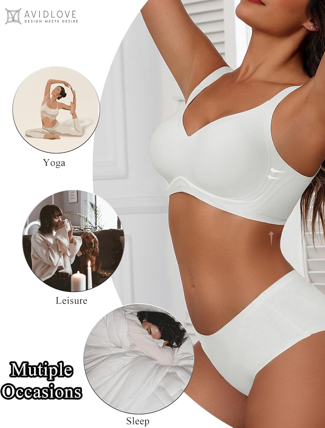 Avidlove Bras for Women Seamless Bra Full Coverage T Shirt Bralettes V Neck Wireless Bra Comfortable Brassiere - Image 7