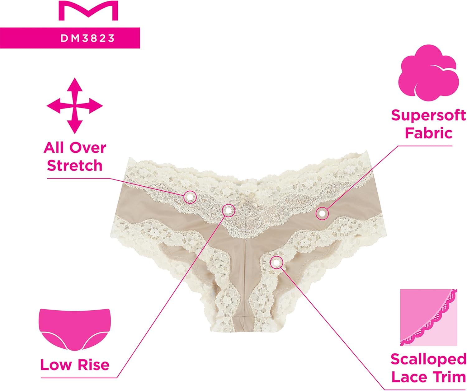 Maidenform Women's Underwear Hipster Pack, 3-Pack, Low-Rise Cheeky Underwear Women Pack, Lace Hipster Panties for Women - Image 4