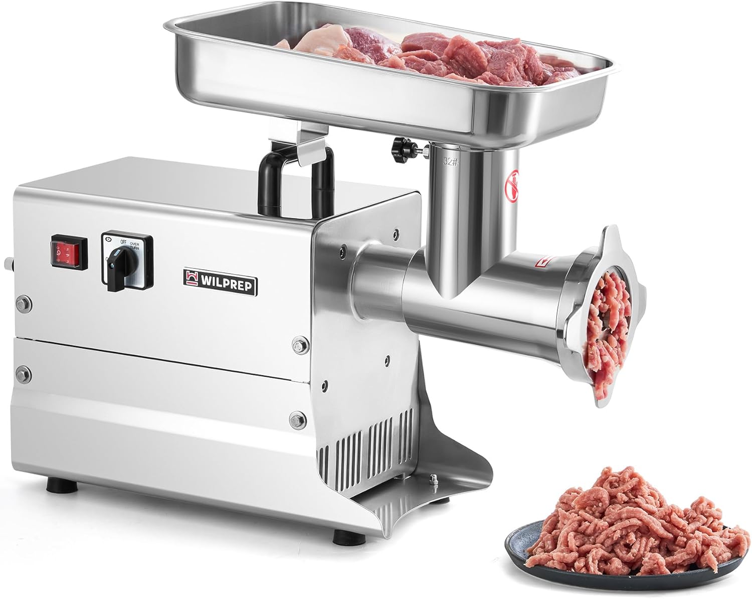 WILPREP Electric Meat Grinder Machine, 1500W Commercial Meat Grinder with Reverse Function Dual Grinding Plates, Heavy Duty 705.5 lb/h Industrial Meat Mincer with Overload Protection ETL Certification