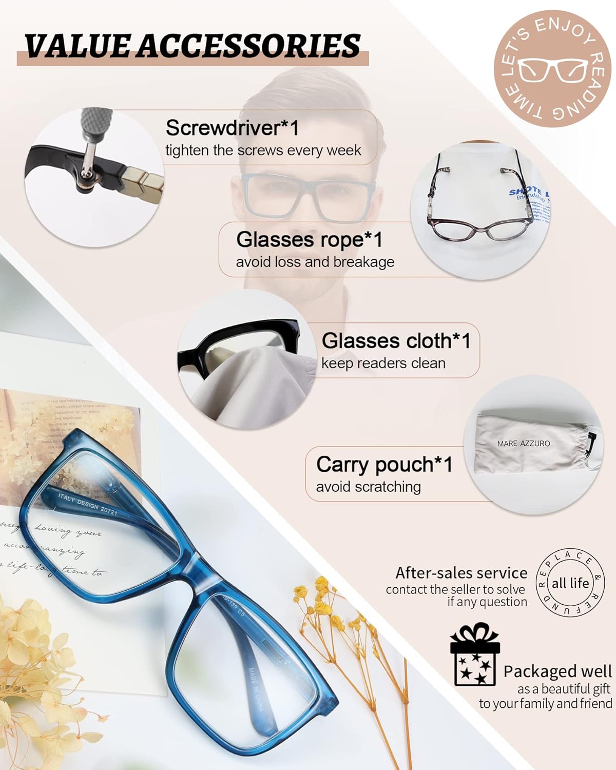 MARE AZZURO Oversized Square Reading Glasses 1.50 Men Large Readers Big Face 1.00 1.25 1.50 1.75 2.00 2.25 2.50 2.75 3.00 3.50 4.00 5.00 6.00 (Blue, 150) - Image 6