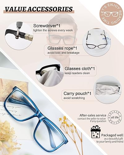 Miniatura 6 de MARE AZZURO Gafas de lectura cuadradas grandes 1.0 para hombres, lectores grandes para cara grande 1.00 1.25 1.50 1.75 2.00 2.25 2.50 2.75 3.00 3.50