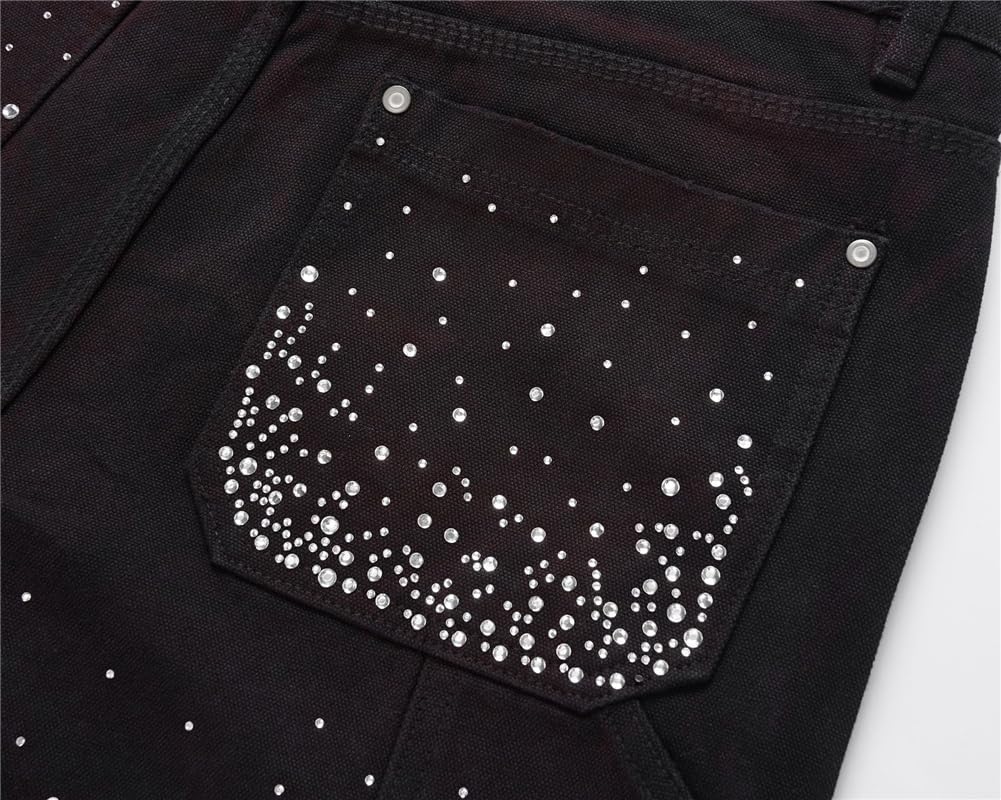 Hip Hop Streetwear Rhinestone Denim Shorts Men Summer Jean Shorts Male Knee Length Pants Rhinestone