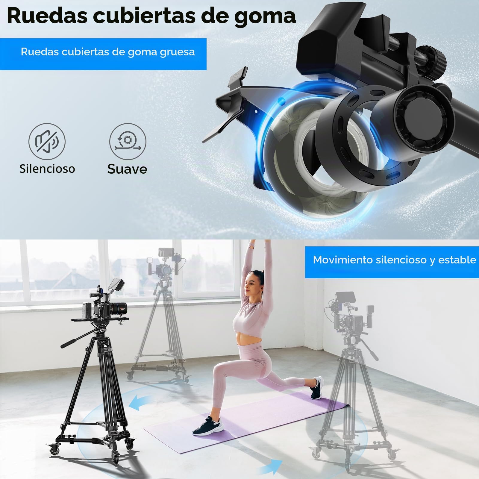 SIRUI Universal Photography Tripod Dolly con Ruedas de Goma de 7,6cm, Servicio Pesado con Patas Ajustables y Bolsa de Transporte, Capacidad de Carga de 33lb - AM-DF02