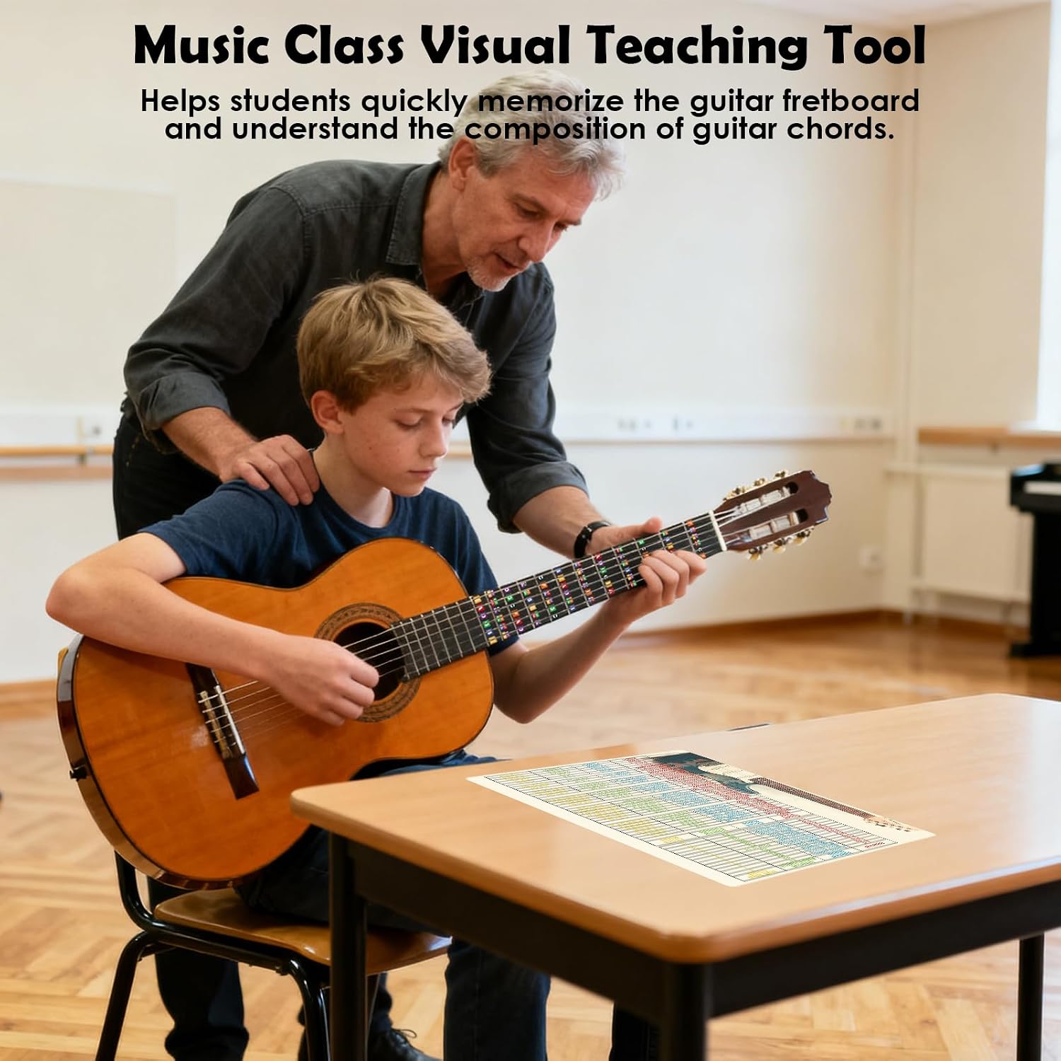 Guitar Learning Kit: 3 Pcs Fretboard Stickers & 1mm PVC Chord Interval Cards - Home Practice & Lesson Essential for Beginner Guitarists & Hobby Players