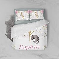 Vista 3 de Juego de funda de edredón de 3 piezas con diseño floral y diseño de hada rosa, tamaño Queen, con nombre