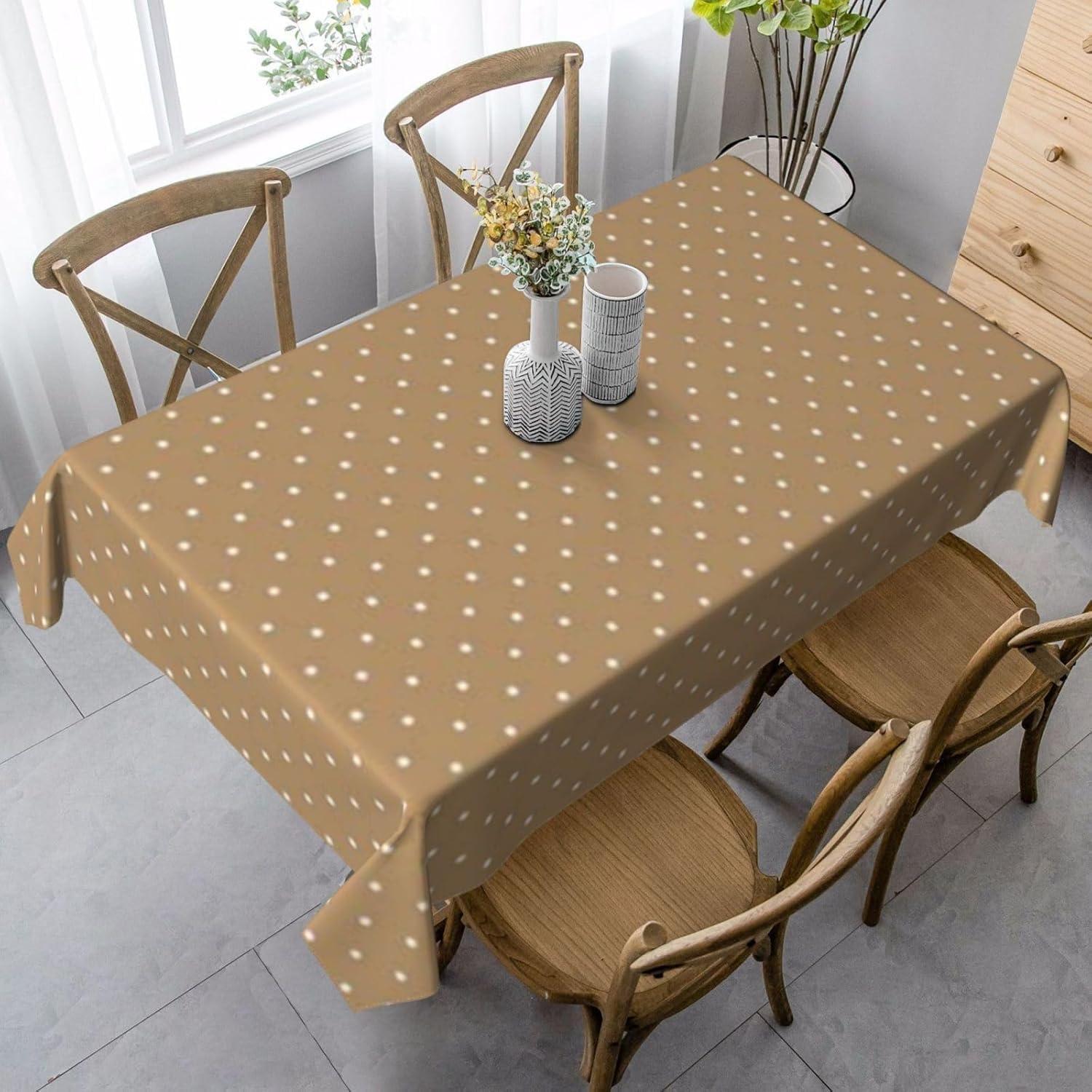 Mantel Mesa Rectangular Lunares, Manteles Antimanchas Marrón, 3D Impresión Mantel Impermeable Lavable para Cocina Salón Comedor, 140x300 cm Q.P1770