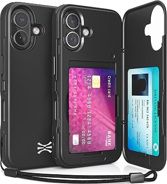 TORU for iPhone 17 Wallet Case with Card Holder, Hidden ID Credit Card Slot Flip Kickstand, Slim Fit Shockproof Heavy Duty Phone Cover with Strap - Black
