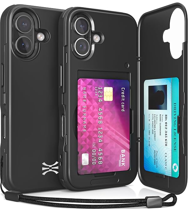 TORU for iPhone 17 Wallet Case with Card Holder, Hidden ID Credit Card Slot Flip Kickstand, Slim Fit Shockproof Heavy Duty Phone Cover with Strap - Black by TORU - Used condition - US$20.99