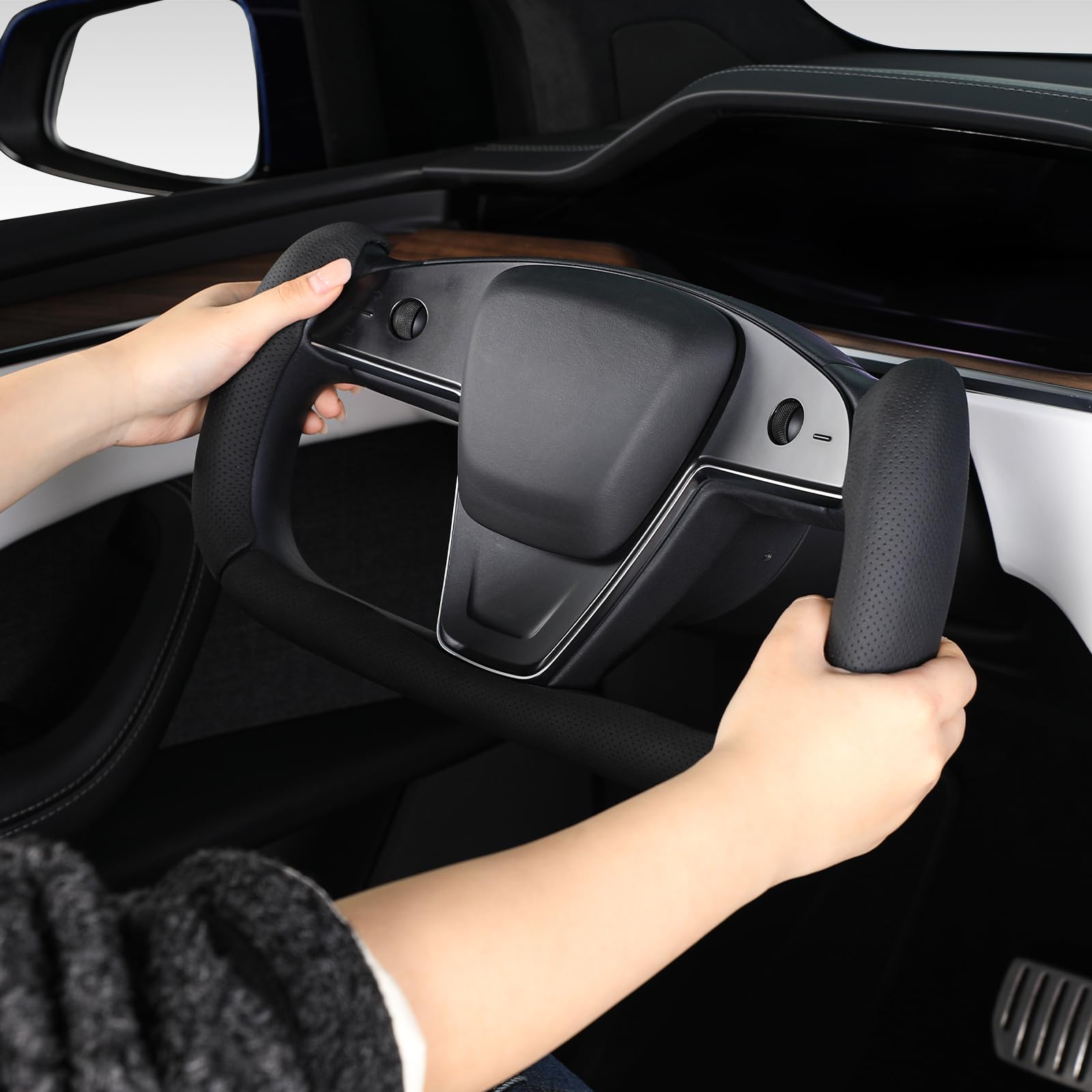 Housse de volant pour volant Tesla Yoke, Housse de volant de voiture pour volant Tesla Model S 2021-Présent/Model X 2021-Présent Accessoires de volant Noir