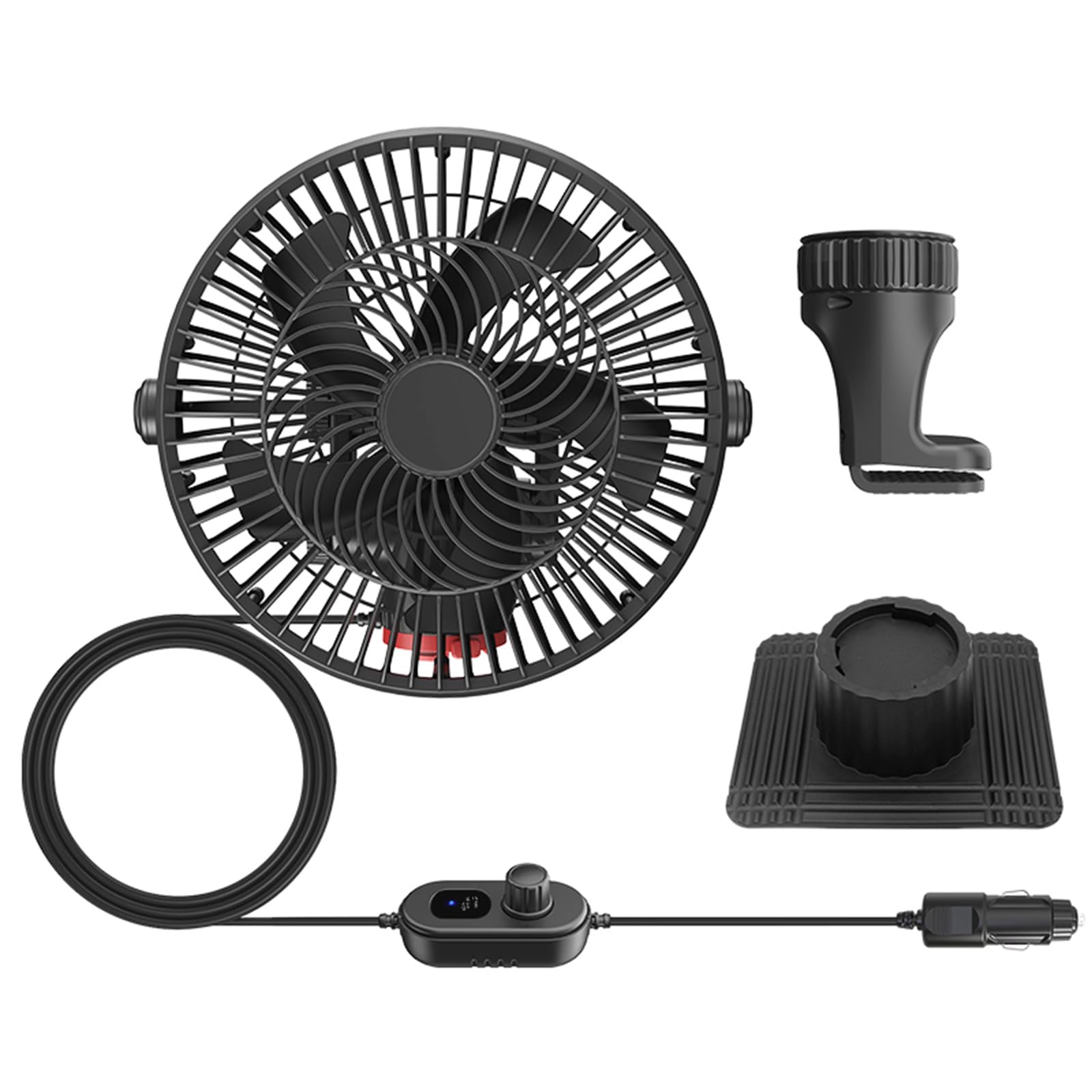 Aire Acondicionado Portátil para Coche, Ventilador de coche 2 en 1 de 12V/24V, ventilador ajustable sin escalones para visor solar, mango de clip para coche portátil enfriador de pie para oficina
