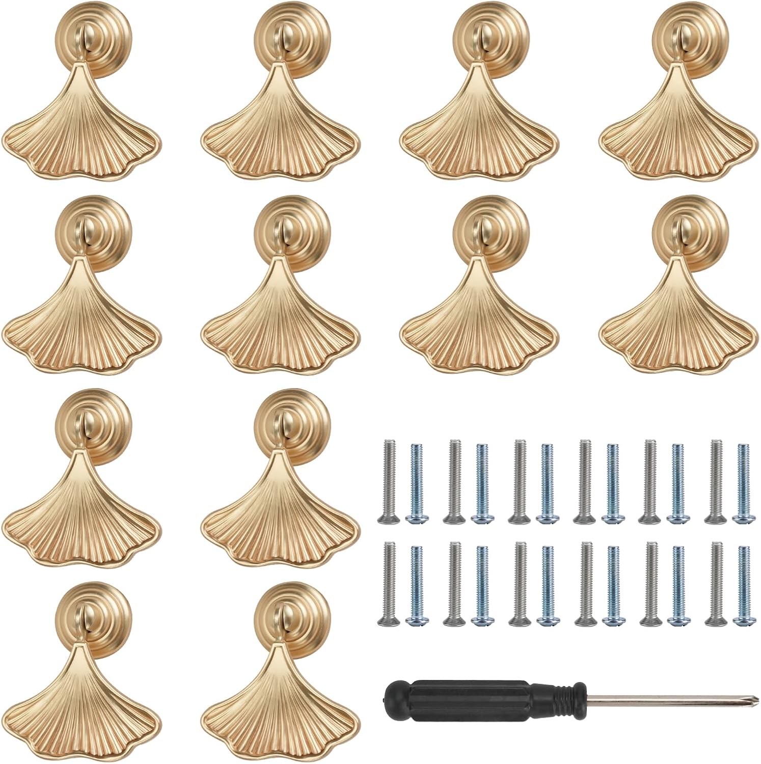 12Pcs Ginkgo Leaf Drawer Knobs, Golden Drop Pendant Pull Handle, Unique Hardware Pulls for Wardrobe Cupboard Closets Dresser Drawers Door Furniture Knob Handles, with Screws and Screwdriver (12)