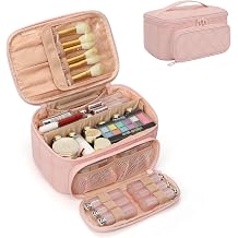 OCHEAL Makeup Bag, Multifunctional Make Up Bags Large Compact Makeup Bag Organizer Cosmetics Toiletry Brushes Storage Makeup Case with Handle for Women Girls Makeup Case with Handle-Pink