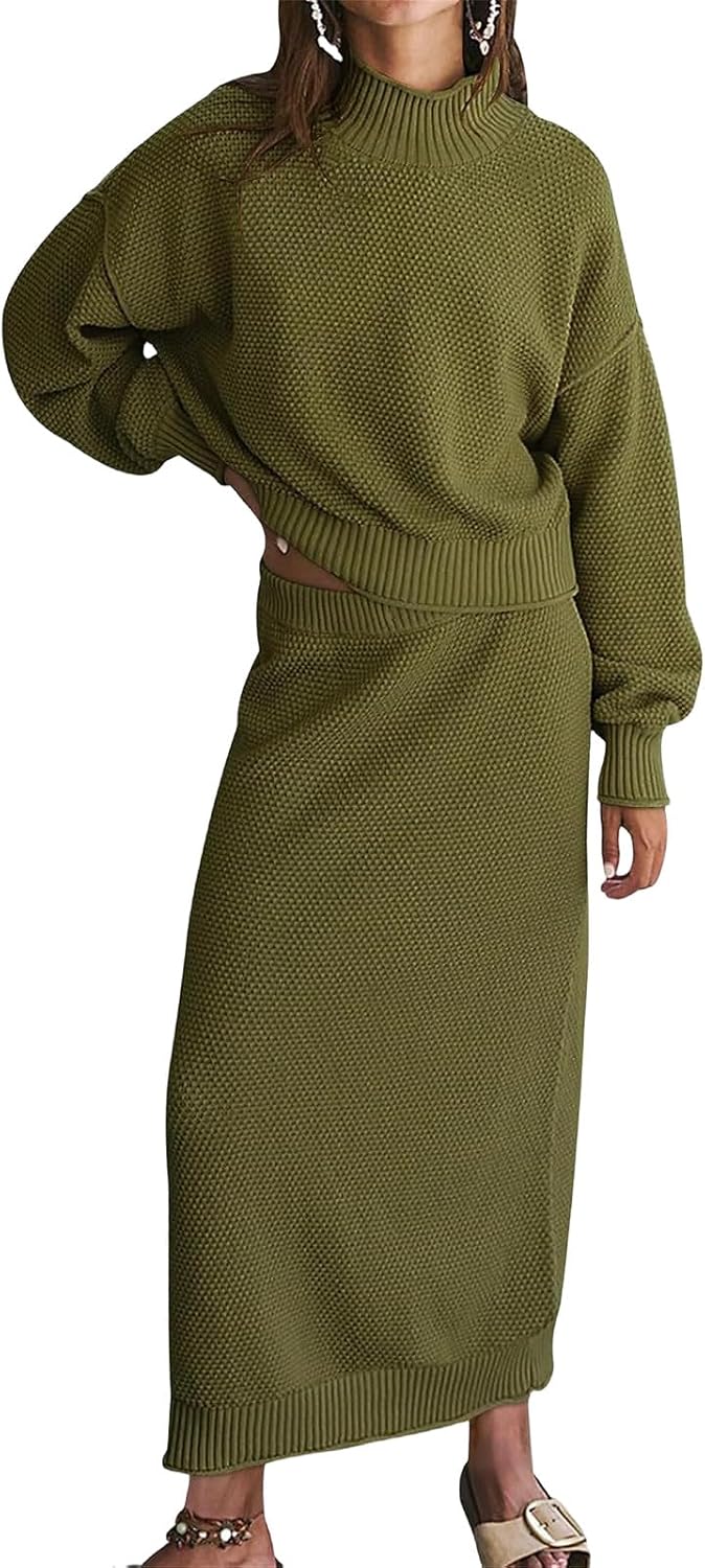 2 Piece Skirt Sets for Women High Neck Pullover Tops and Pencil Skirts Sets Matching Lounge Sets Fall Fashion Sets