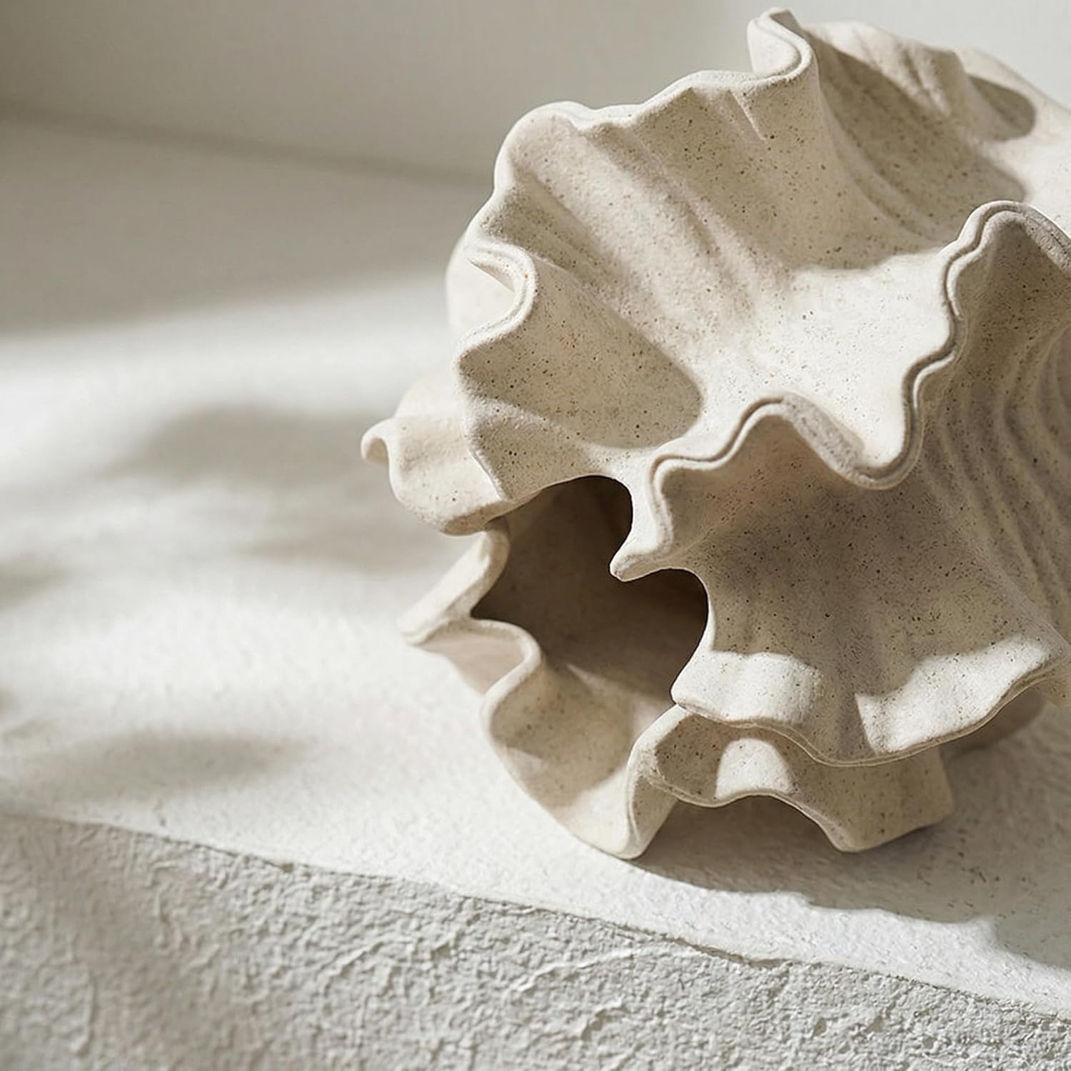 Cream Ceramic Vase, Modern Boho Coastal Decor, Coral Design Decorative Vase for Pampas Grass Dried Flowers, Living Room Coffee Table Centerpiece Home Decor