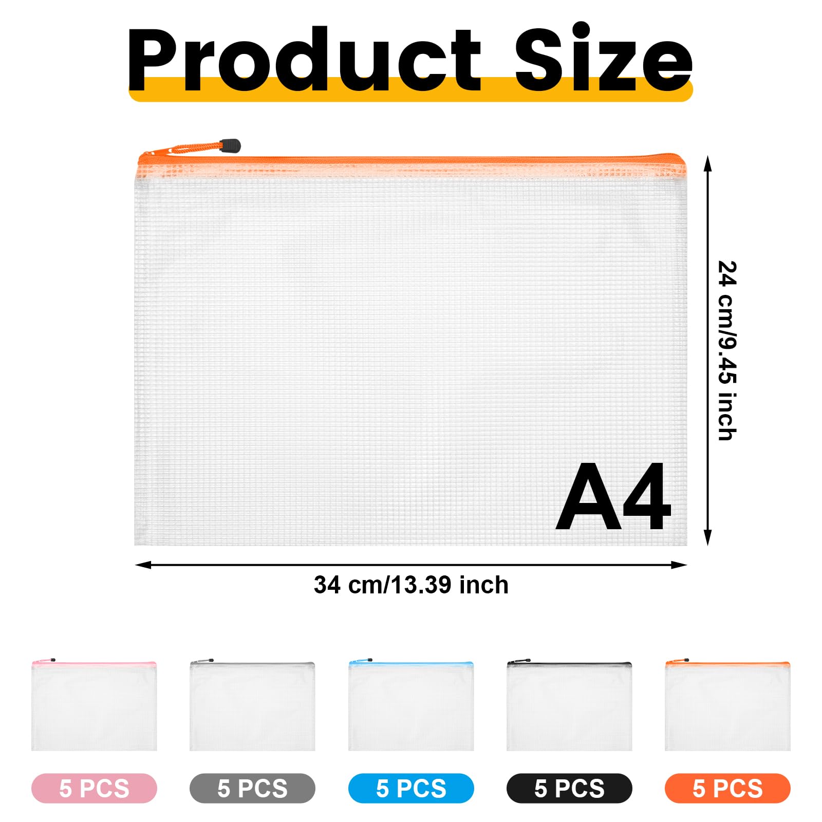 25 Pcs Zip Wallets A4 Plastic Folders Wallet with Zip A4 Document Folder Waterproof Zipper Bags for School Office Supplies Receipts Invoices Puzzles Storage, 5 Colour - Image 2