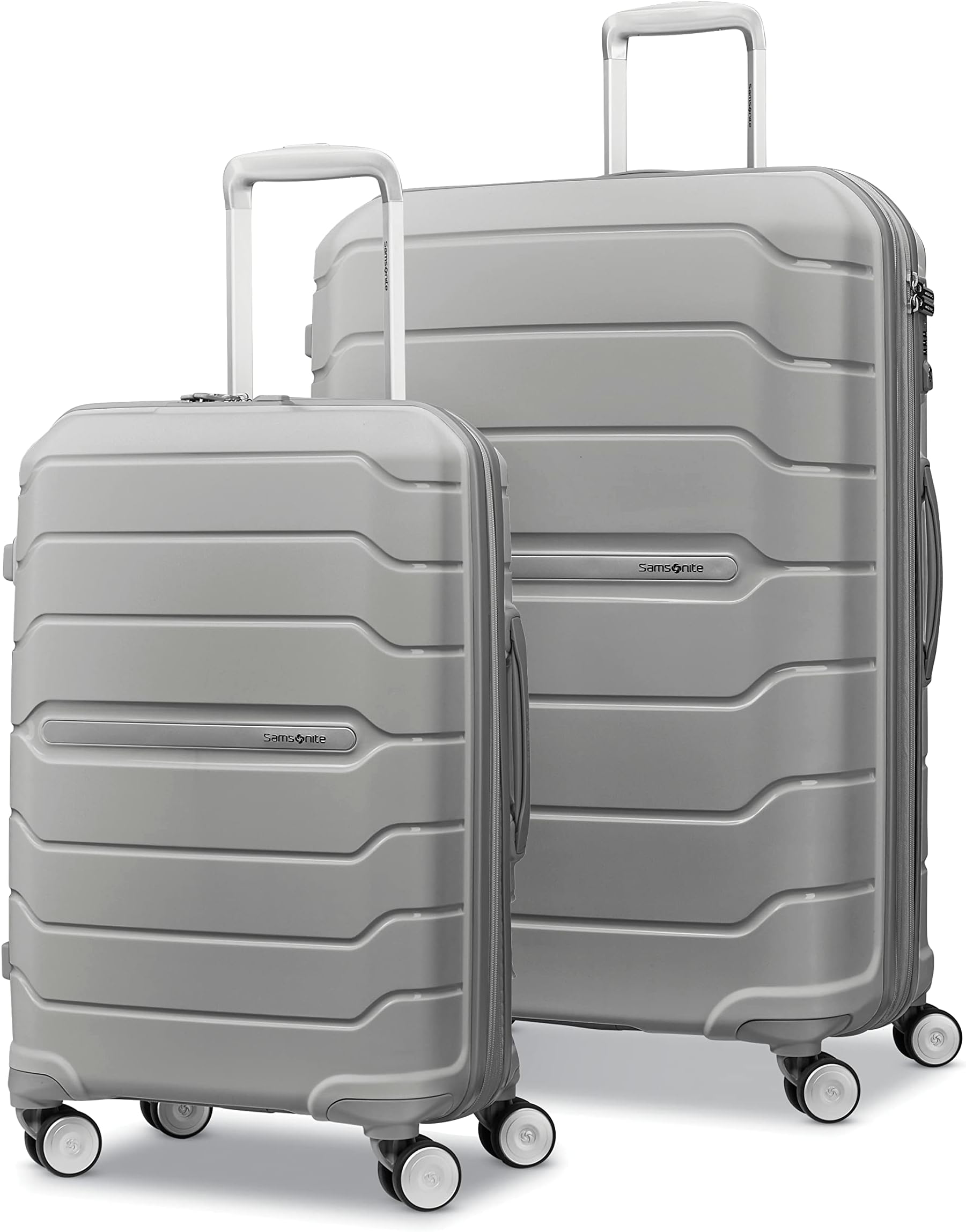 Freeform 2-Piece Luggage Set - Carry-On & Large Checked Luggage with Dual Spinner Wheels - Durable Polypropylene Hardshell - TSA Lock, Airline-Approved - Expandable Hard Shell - Light Grey