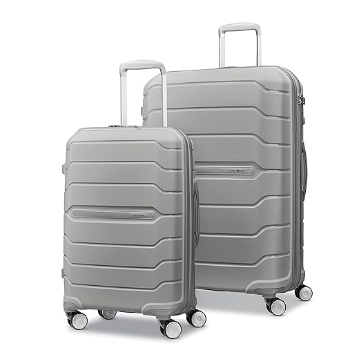 Samsonite Freeform 2-Piece Luggage Set - Carry-On & Large Checked Luggage with Dual Spinner Wheels - Durable Polypropylene Hardshell - TSA Lock, Airline-Approved - Expandable Hard Shell - Light Grey