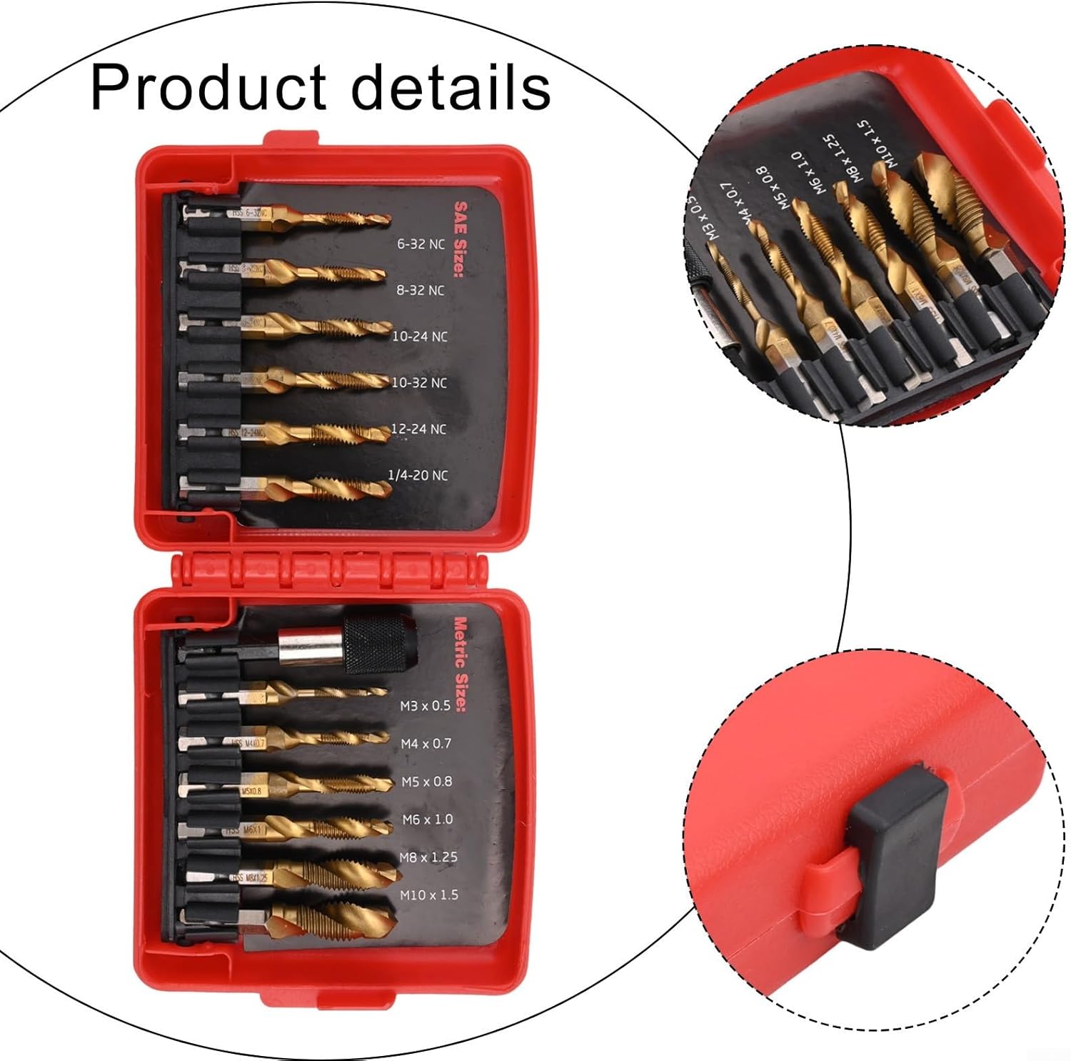 13-Piece SAE and Metric Tap & Drill Bit Set with Quick-Change Hex Shank — High- Steel Taps –M10 & 6–32NC to 1/4-20NC, Includes Countersink & Deburring Function