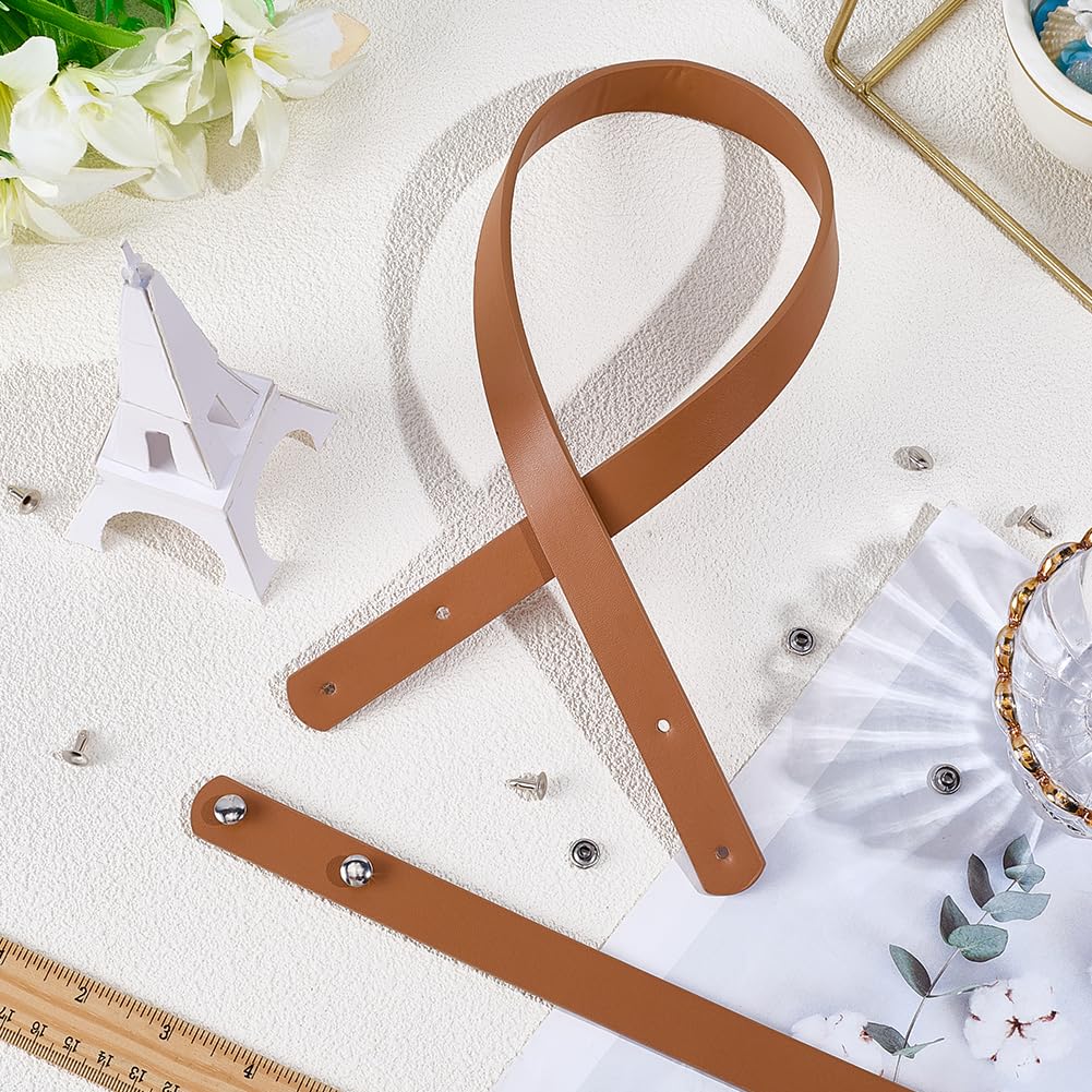 Correas de Hombro de Cuero Sintético de 2cm con Remaches para Coser, Asas Acolchadas para Bolso, Correa de Repuesto de Ganchillo para la Axila, para Reparar Bolsos (Camello)